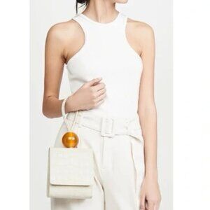 BY FAR Ball Croc-Embossed Leather Bag Ball Bag Ivory Cream